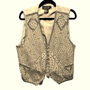 Boho Artwear Women Silk Beaded Vest Gold Embellished Festival Maximalist Large